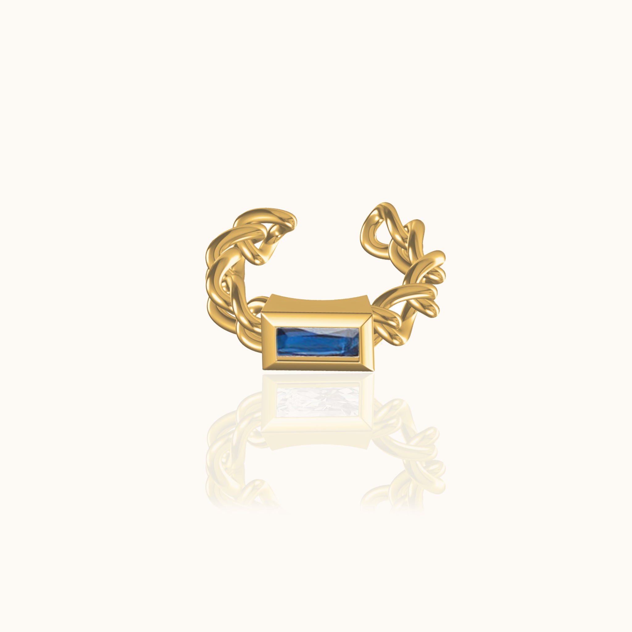 Cuban Chain Cartilage Fake Piercing Gold Cuff Single Blue CZ Ear Cuff by Doviana