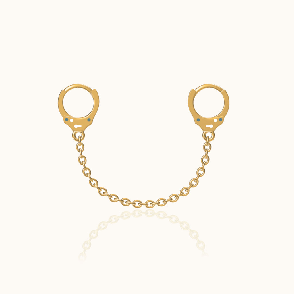 Second Piercing Drop Single Gold Handcuff Double Hoop Chain Dangle Earring by Doviana