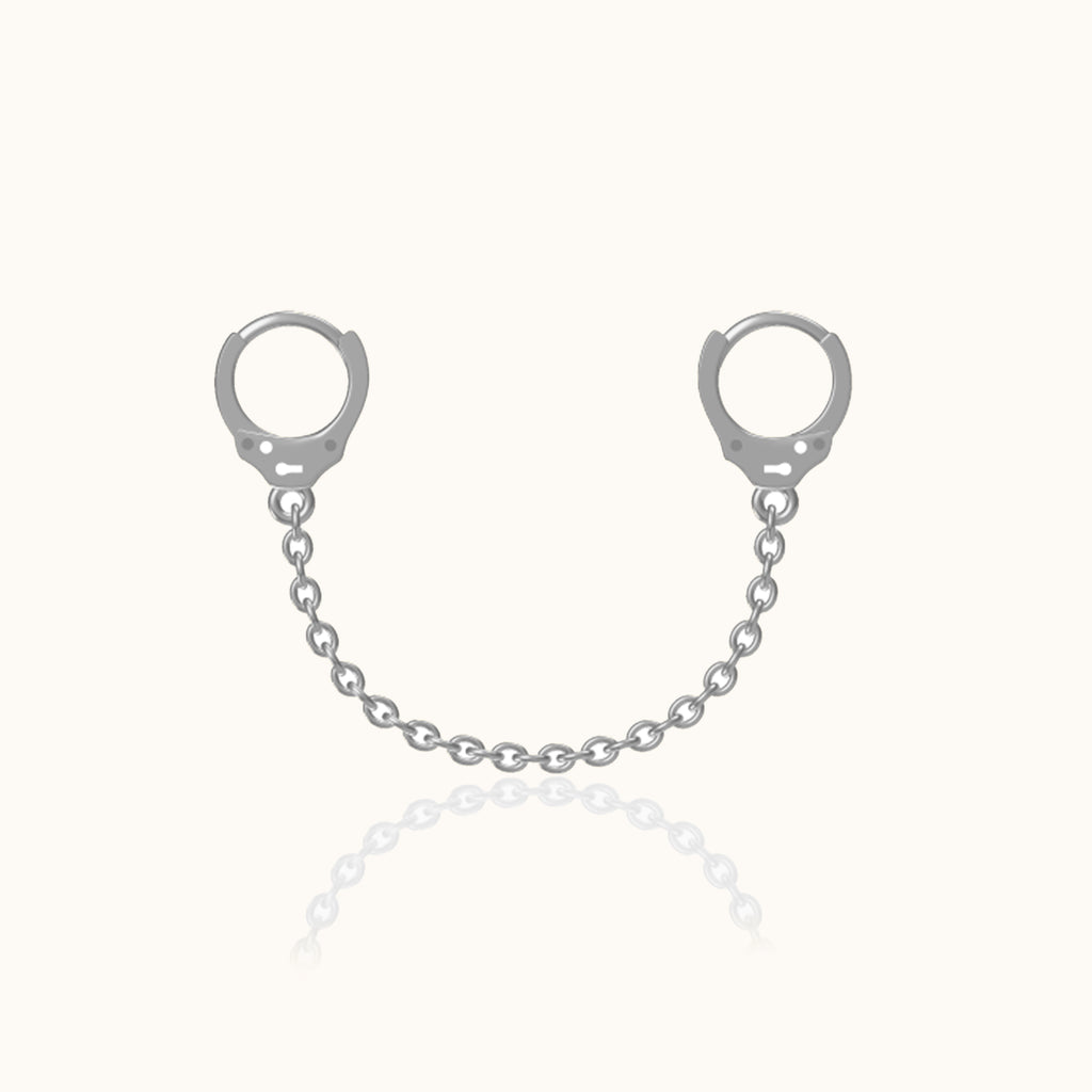 Second Piercing Drop Single 925 Sterling Silver Handcuff Double Hoop Chain Dangle Earring by Doviana