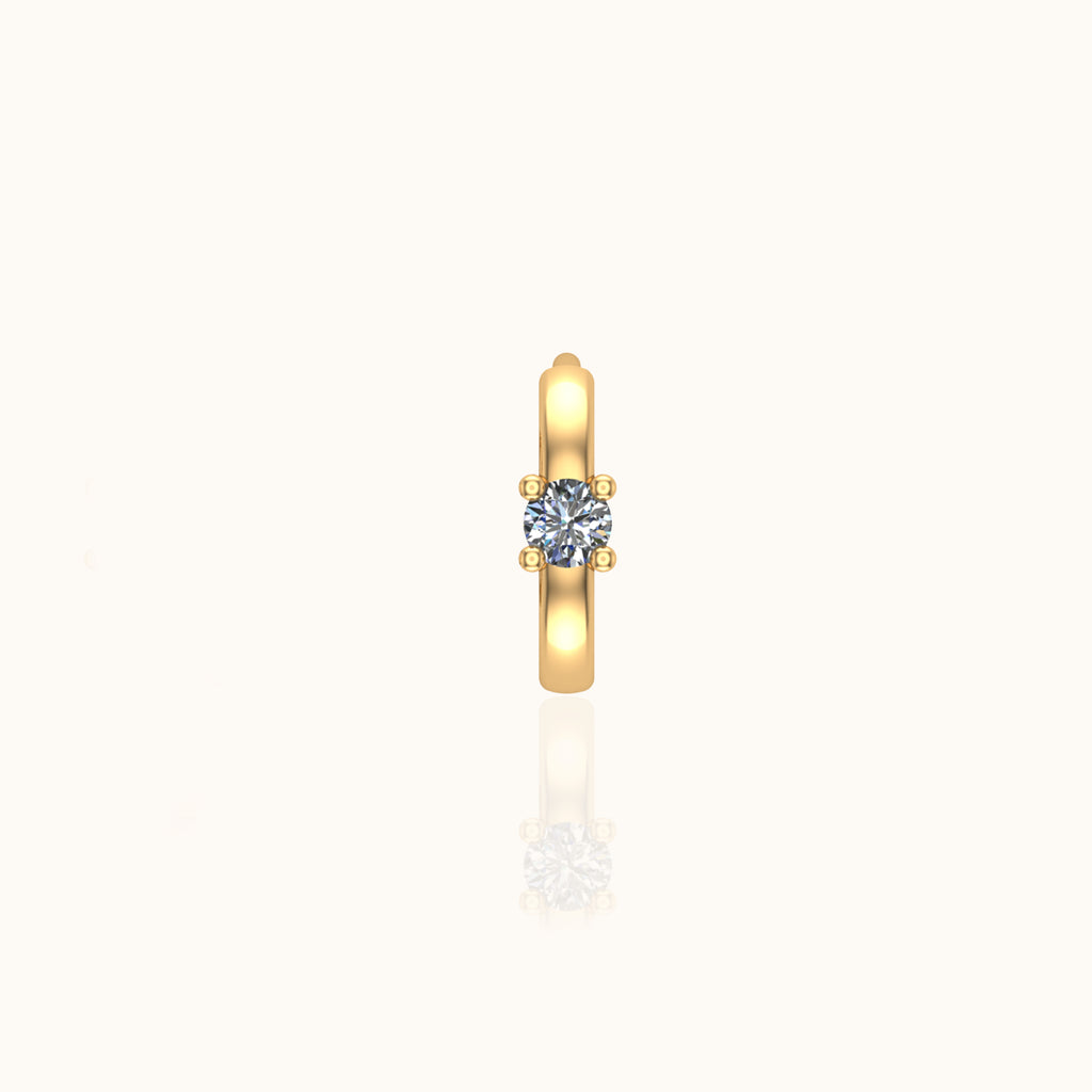 14K Solid Gold Single Natural Diamond Hoop Earring
