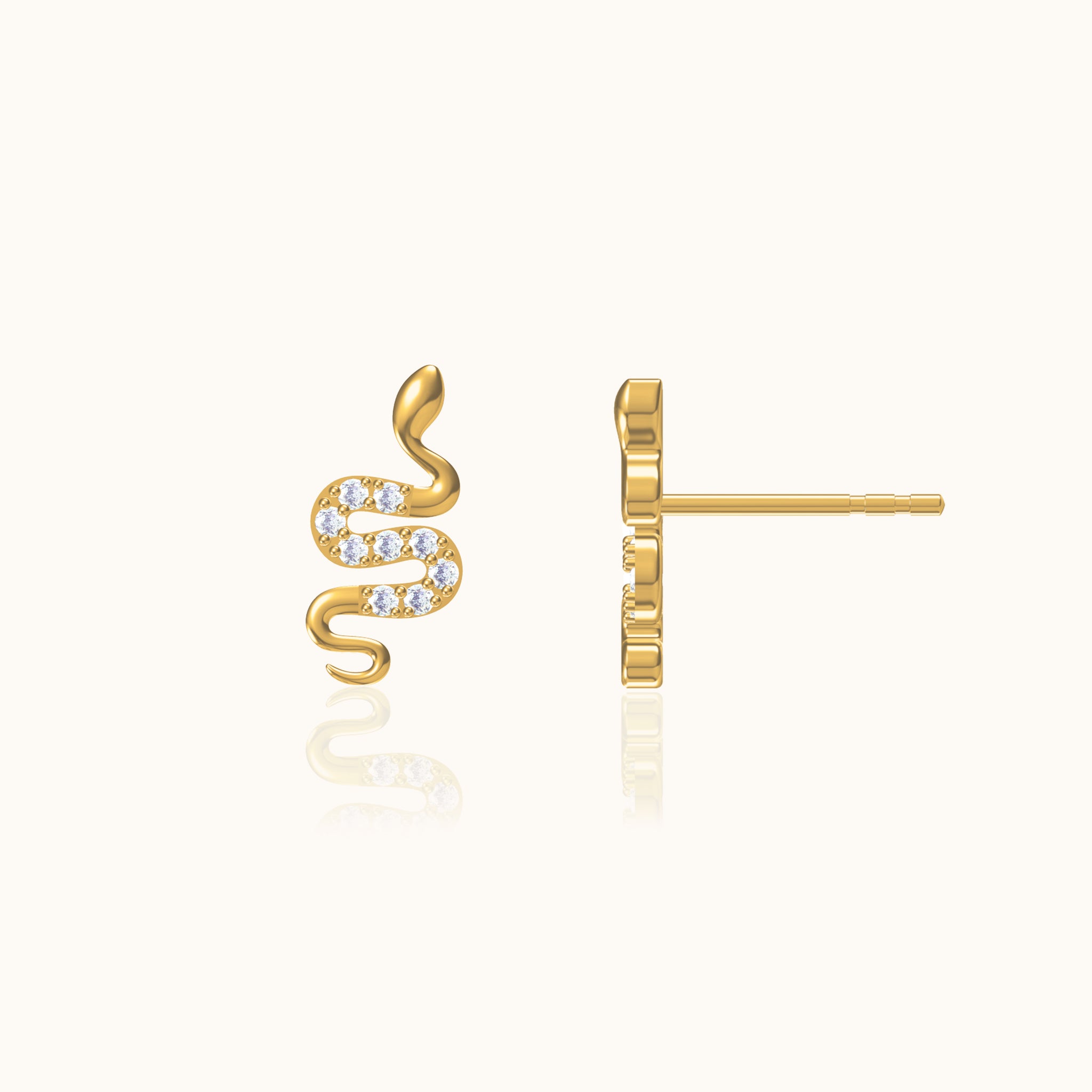 Serpent Love CZ Pave Gold Animal Charm Snake CZ Stud Earrings by Doviana
