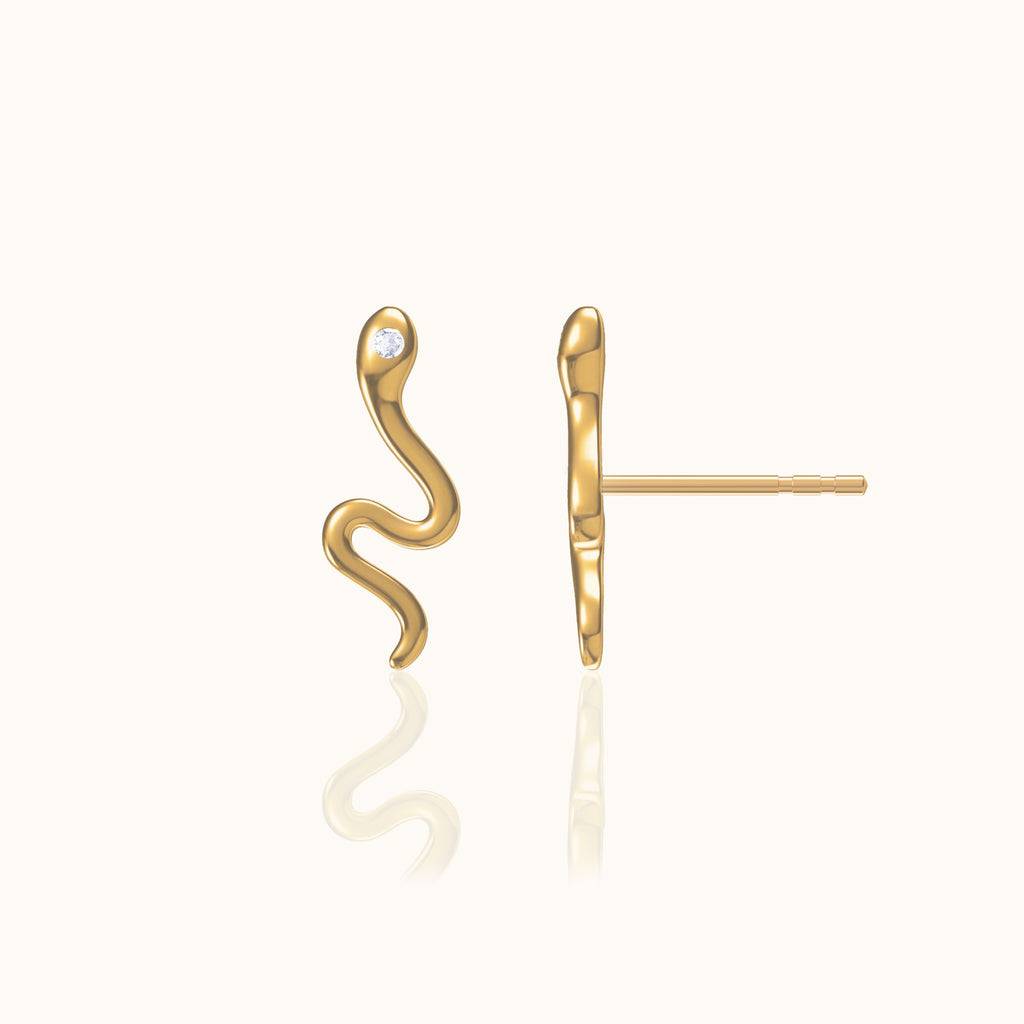 Petite Sleek Serpent Charm Animal Lover Mini Gold Snake Stud Earrings by Doviana