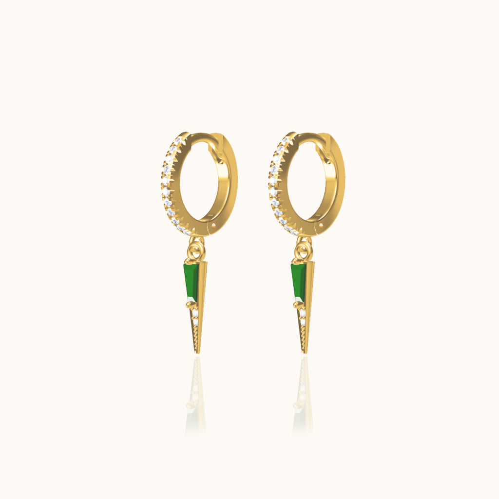 Petite Point Emerald Charm Drop Gold Spike Green CZ Dangle Earrings by Doviana