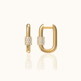 Square CZ U Shape Gold Oval Hoop Paper Link U-Pave Paperclip Earrings by Doviana