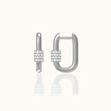 Square CZ U Shape 925 Sterling Silver Oval Hoop Paper Link U-Pave Paperclip Earrings by Doviana
