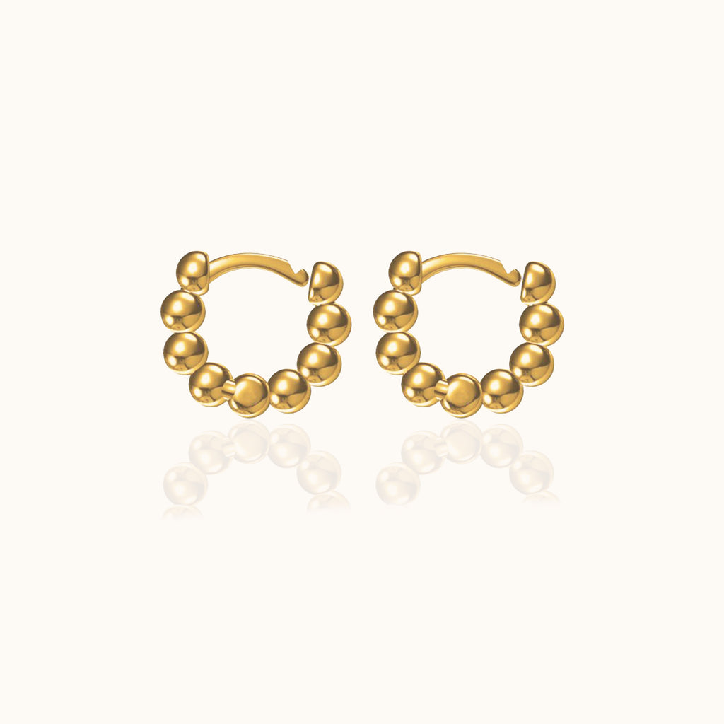 Tiny Gold Beaded Petite Thick Bead Huggie Hoop Earrings Everday Staples by Doviana