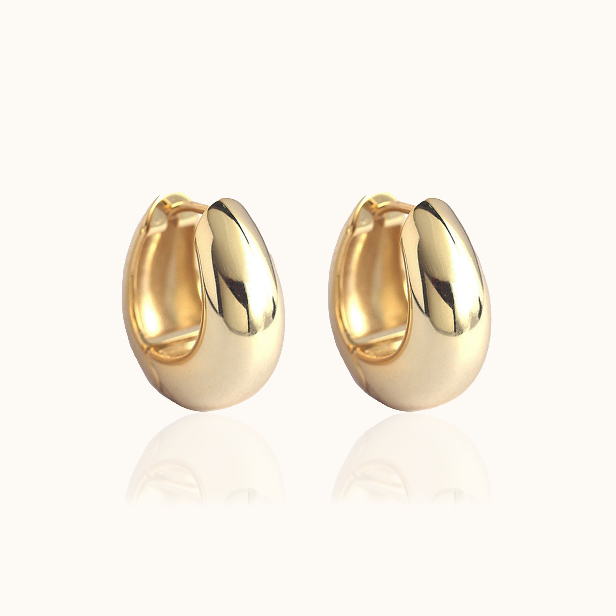 Wide Gold Chubby Statement Large Thick Chunky Huggie Hoops Earrings by Doviana