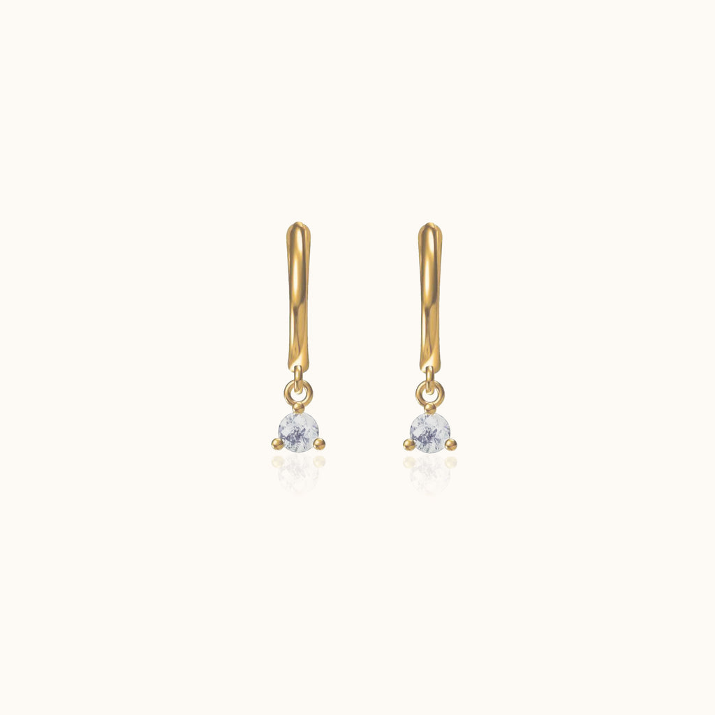 Classic Petite Diamond Charm Drop Gold Huggie Tiny CZ Dangle Hoops Earrings by Doviana