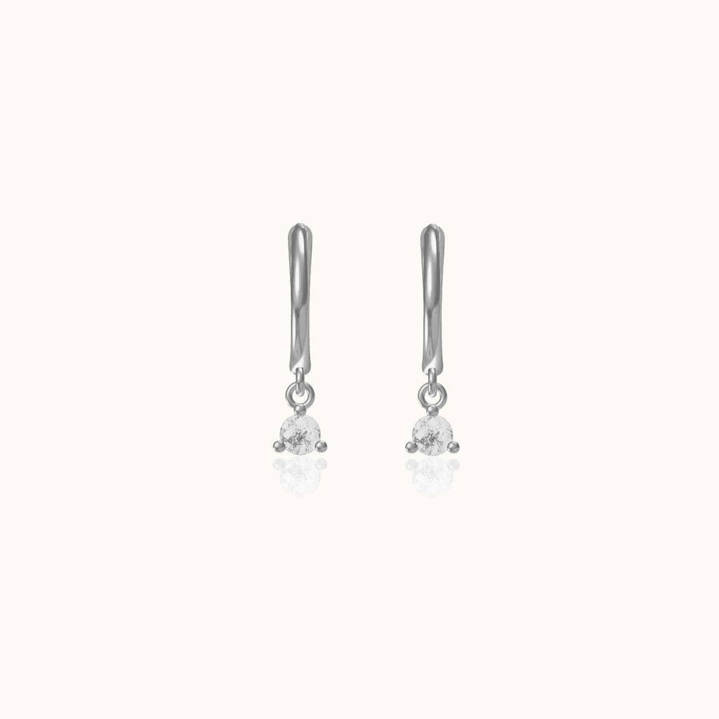 Classic Petite Diamond Charm Drop 925 Sterling Silver Huggie Tiny CZ Dangle Hoops Earrings by Doviana
