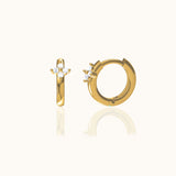 Gold Tiny 4 CZ Stones Cluster Petite Trefoil CZ Huggie Hoop Earrings by Doviana