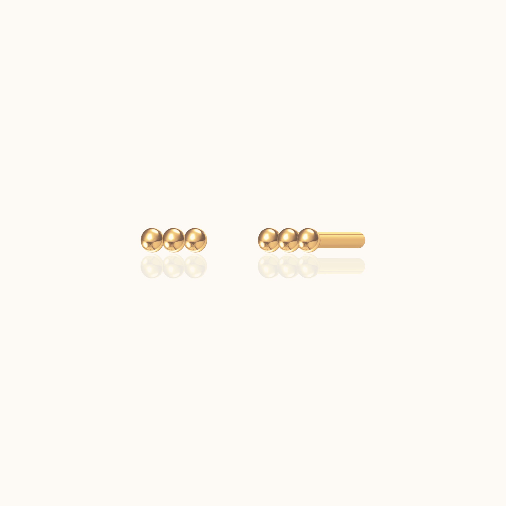 Gold Ball Spheres Bar Cartilage Petite Tri Dots Bead Bar Stud Earrings by Doviana