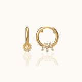 Deco Gold Tiny Round Charm Drop CZ Pave Triple Circle Drop Hoop Earrings by Doviana