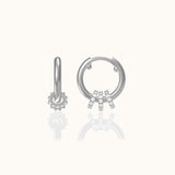 Deco 925 Sterling Silver Tiny Round Charm Drop CZ Pave Triple Circle Drop Hoop Earrings by Doviana