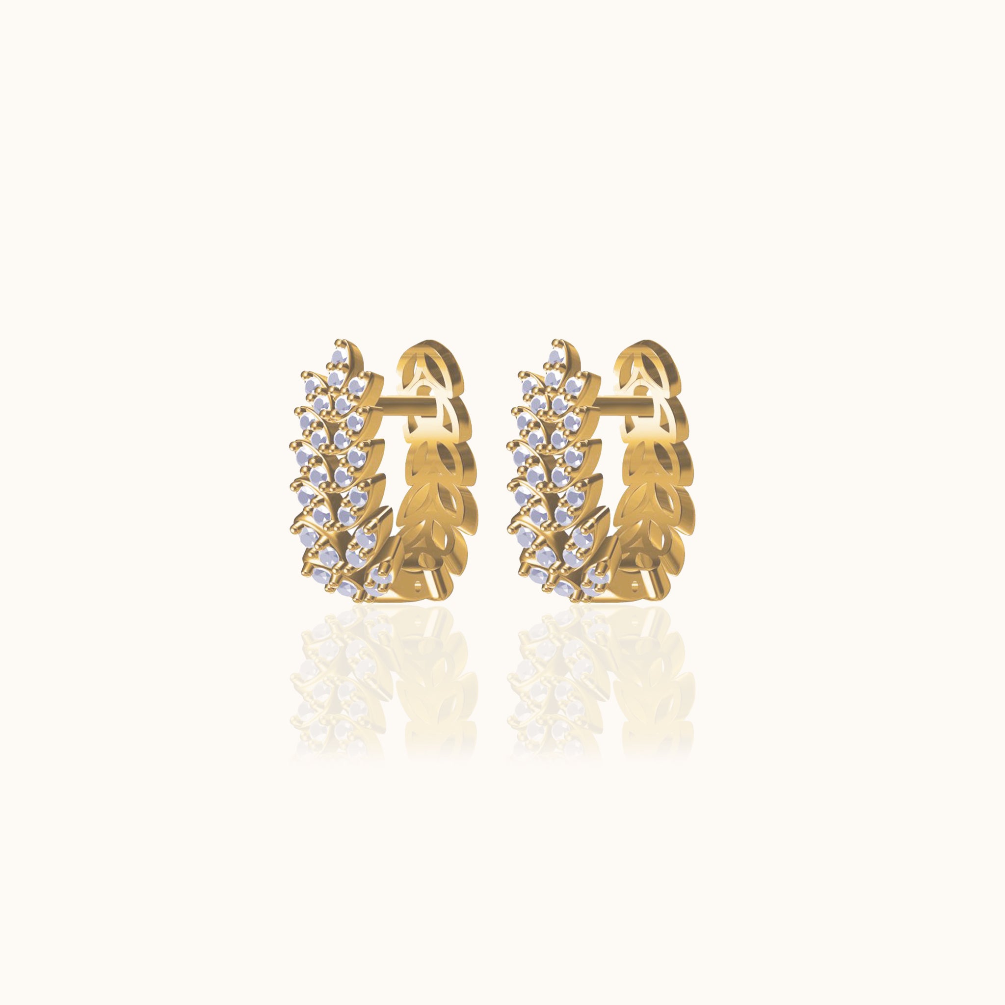 Gold Wheat CZ Hoop Earrings Thick Elegant Design Chunky Huggie Hoops by Doviana