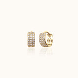 Gold Wide CZ Hoop Earrings Triple Row Pavé Chunky Thick Mini Huggie Hoops by Doviana