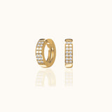 Gold Diamond Huggie Earrings Double Row CZ Pave Minimal Stackable Hoops by Doviana