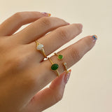 Gold Band Round Natural Green Jade Adjustable Genuine Jade Overlap Ring 