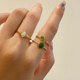 Gold Band Round Natural Green Jade Adjustable Genuine Jade Overlap Ring 